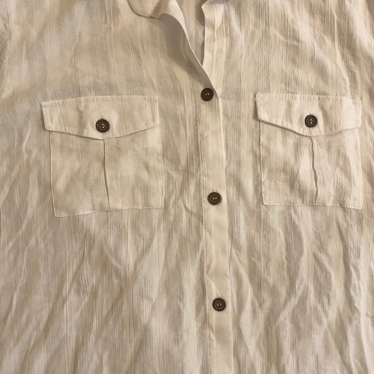 100% Cotton White Woven Striped Button Down 3/4 Length Sleeve Shirt Dress (2X)