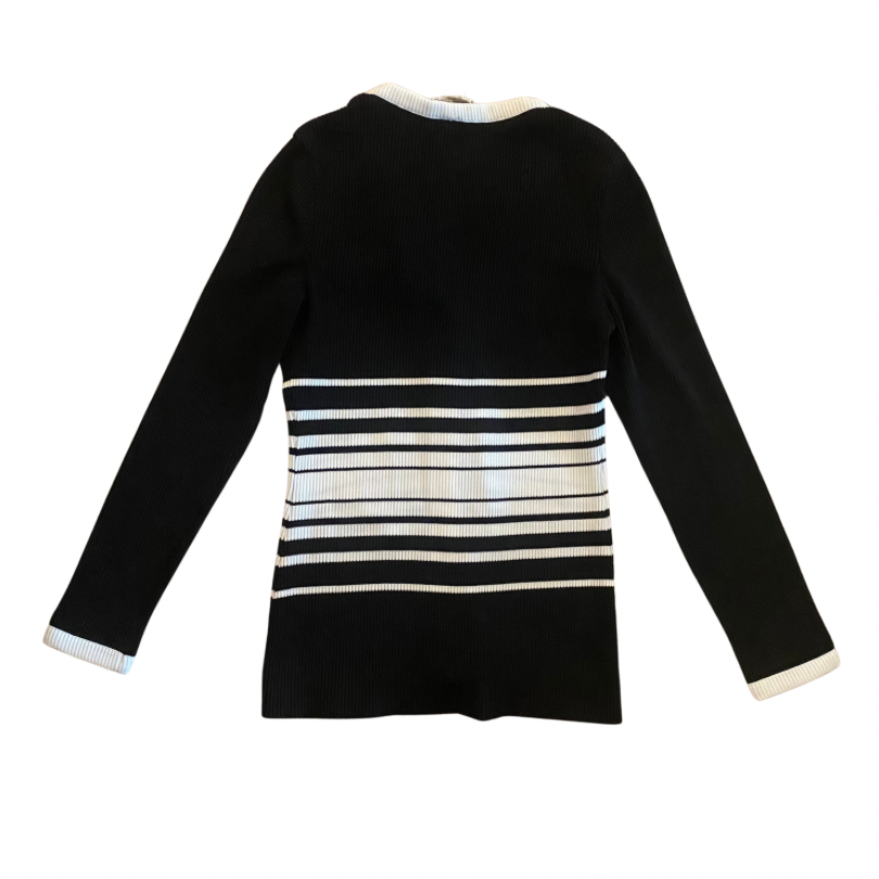 1970’s Black and White Striped Knit Cardigan (S)