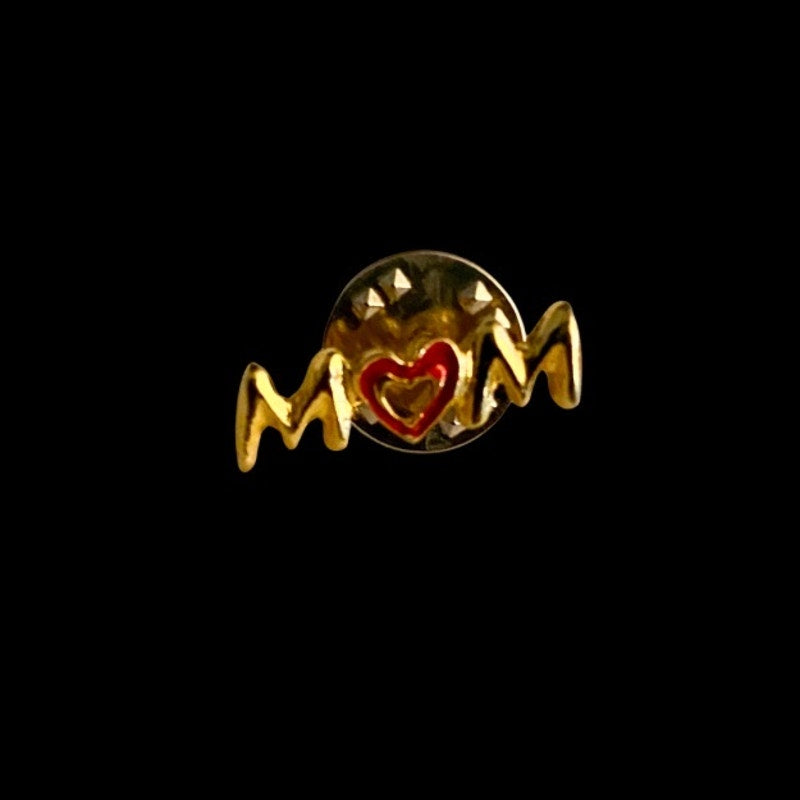 Vintage Tiny “MOM” Gold & Red Heart Lapel/ Tack Pin