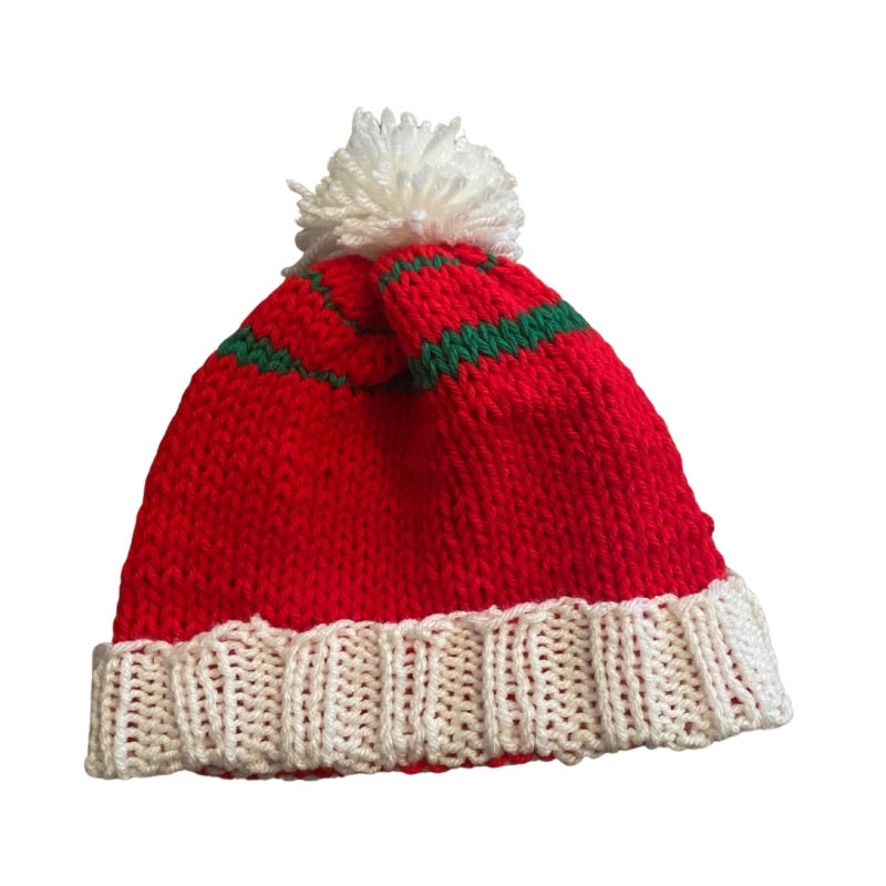 Ho-Ho-Ho Red/Green/White Knit Beanie with Pom-Pom