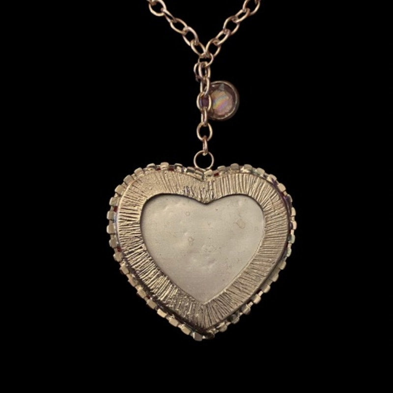 Chunky Resin Zebra Print Rhinestone Heart Silver Toned Metal Pendant Necklace