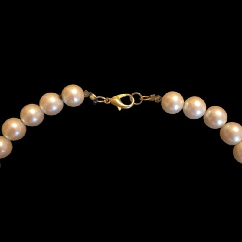 Oval Bronze Accent Mock Pearl Necklace | Handmade with Vintage Beads