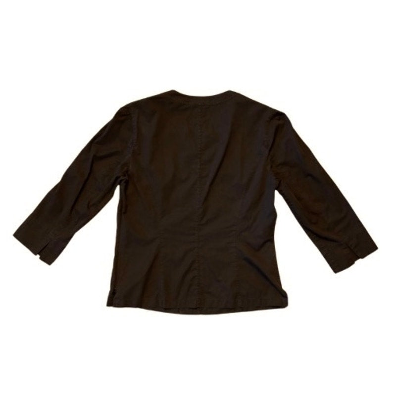 Painted Roses Upcycled Vintage Chocolate Brown Cotton 3/4 Sleeve Top (Medium)