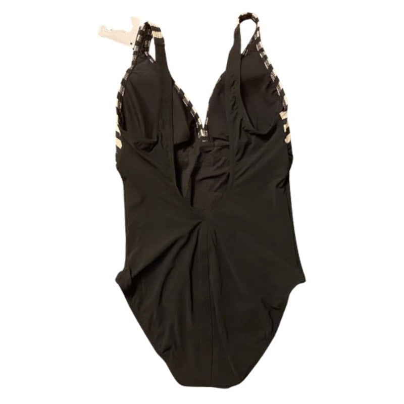NWT Livia Monte Carlo White/Black Striped One Piece w/ Square Rainbow Disco Prism Accent (L)