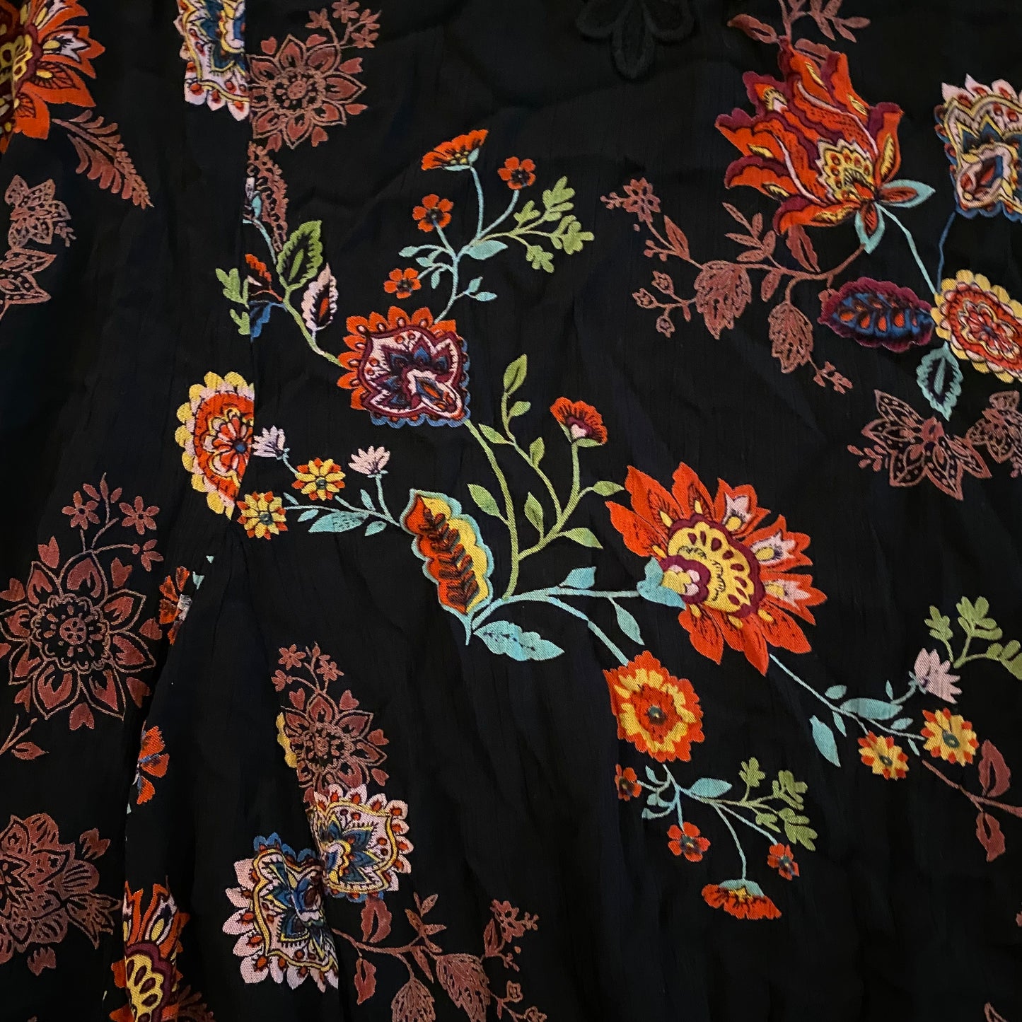 Vintage Black Floral Bell Sleeve Top (M)