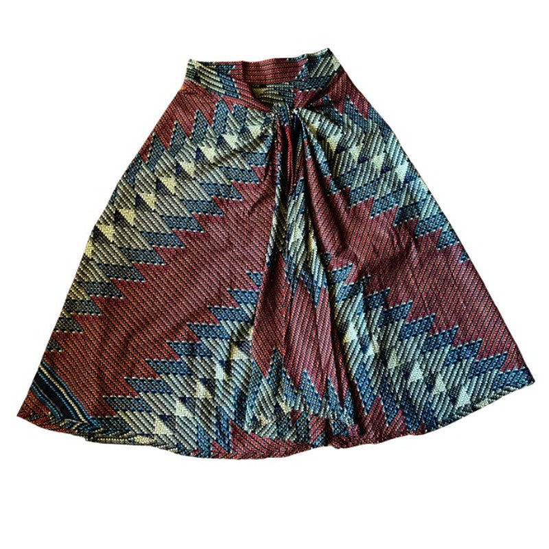 Red, Yellow, Black, and Blue Ankara Print High Side Slit Cotton Sarong Wrap Skirt (OSFM)
