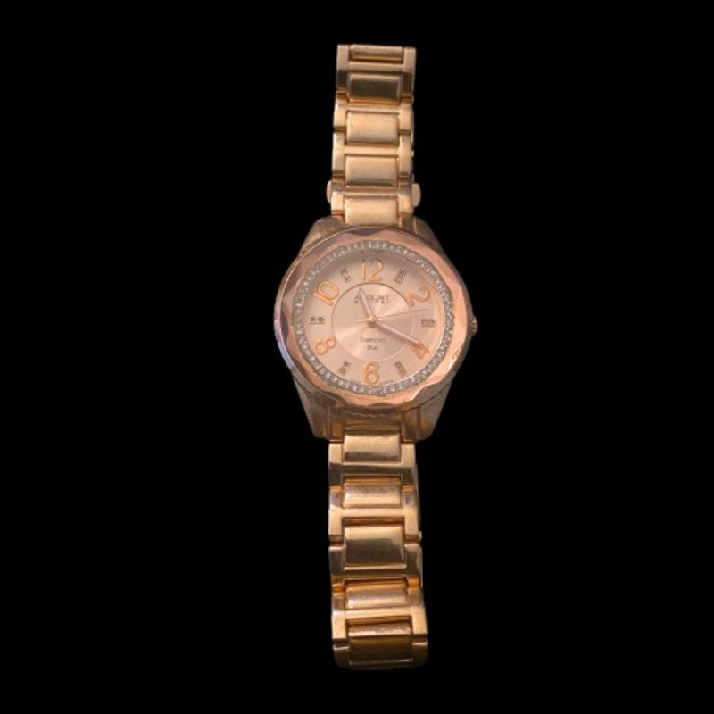 Secondhand Large Rose Gold Toned Diamond Dial Analog Wristwatch