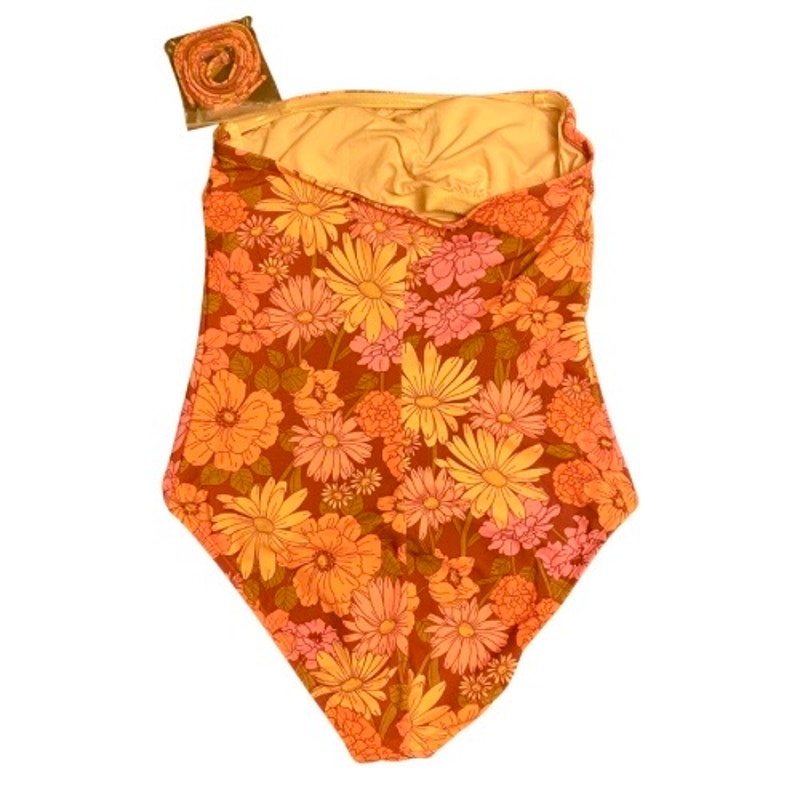 NWT Pink Strapless/Halter Pink and Orange Flower Power One-Piece Swimsuit (L)