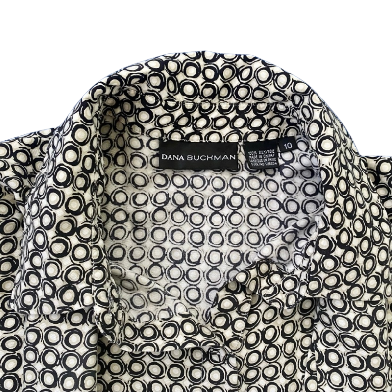 π Dana Buchman Vintage Silk Short-Sleeve Polka-Dot Button Down with Matching Scarf (10)