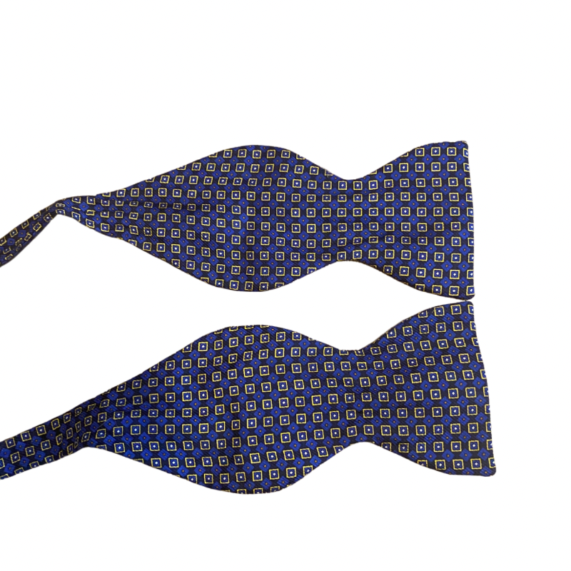 Geometric Print Royal Blue & Yellow Silk Self-Tie Bow Tie