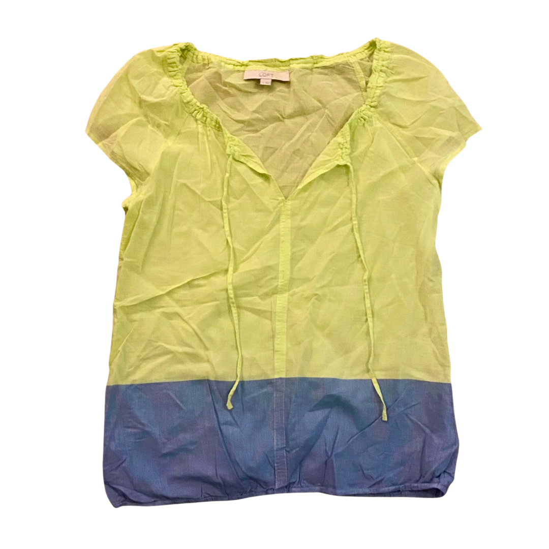Featherlight Colorblock Lime Green/ Blue Cotton Shirt (S)
