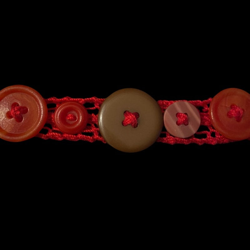 Red/Brown Button Embellished Handknit Cotton Choker Necklace