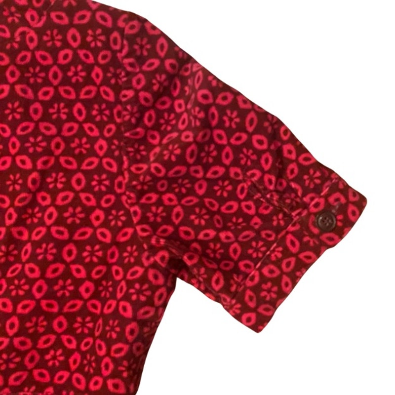 Hot Pink & Maroon Retro Floral Pattern Corduroy Shift Dress (8P)