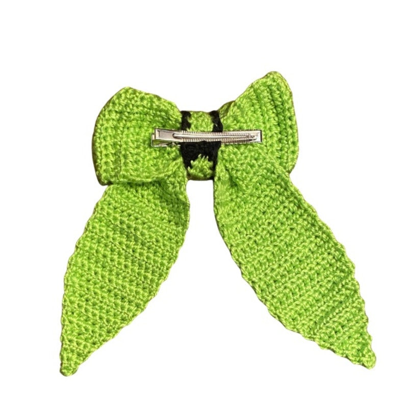 Lime Green/Black Crochet Bow - Handmade Accessory with Removable Clip