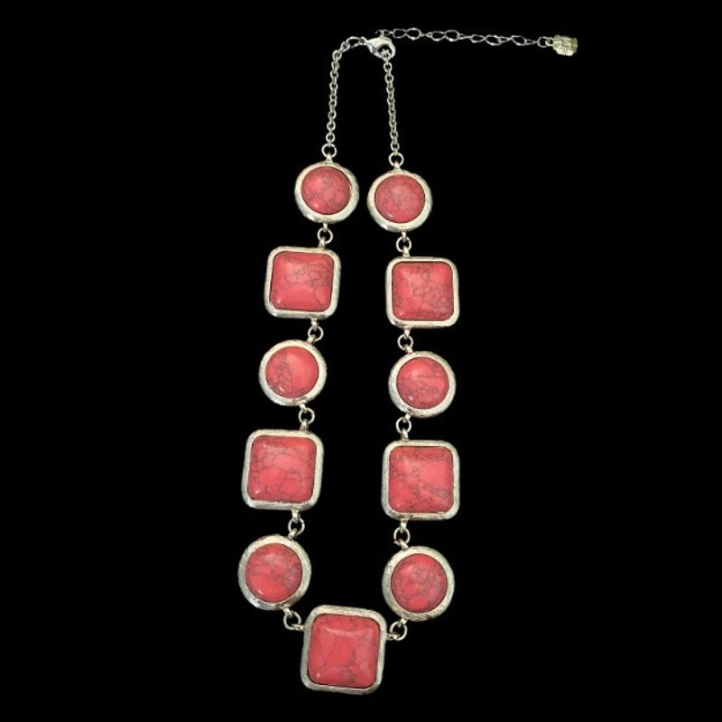 Southwestern Style Mock Pink Howlite Square and Circle Link Necklace