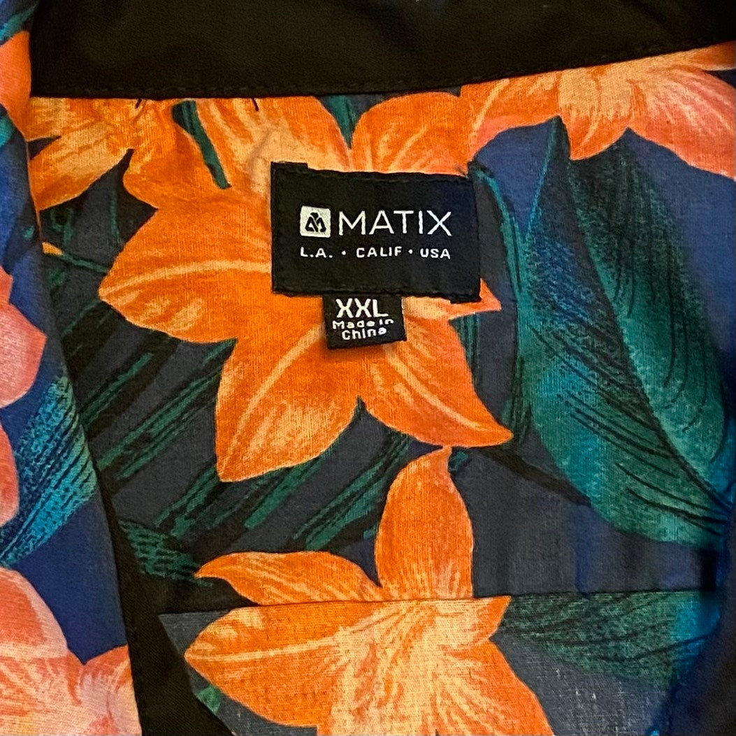 NWT Dark Blue & Orange Hibiscus Print Button Down Shirt (XXL)