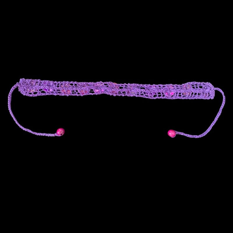 Magenta Purple Shell Button Embellished Purple Handknit Cotton Choker Necklace