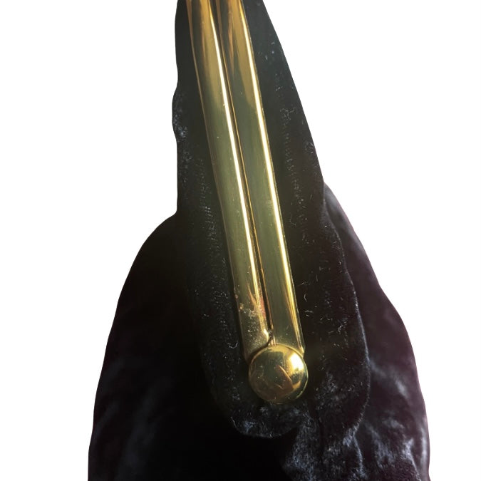 Vintage 1940’s-50’s Black Velvet/Gold Evening Bag with Pastel Pink Lining