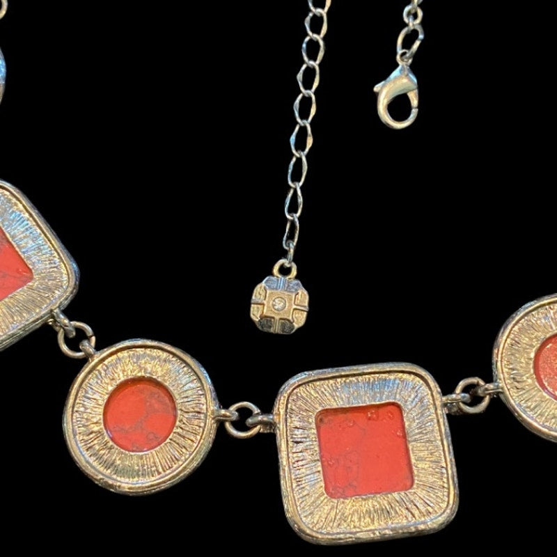 Southwestern Style Mock Pink Howlite Square and Circle Link Necklace