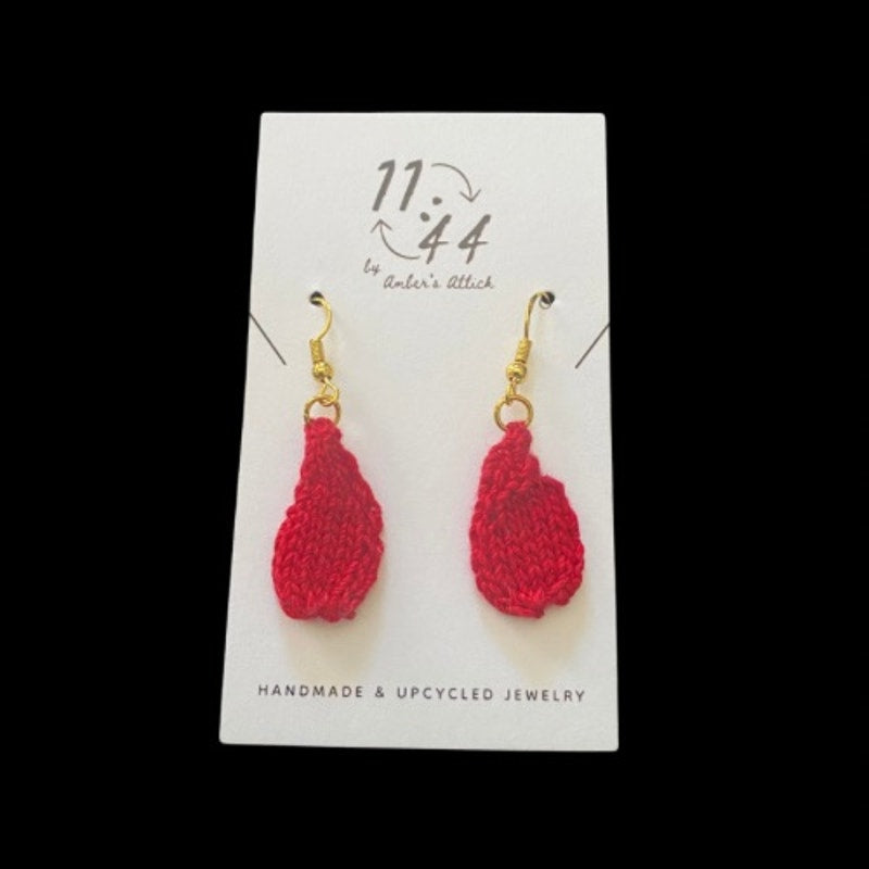 Blood Drops Handknit Cotton Earrings (Gold Hooks)