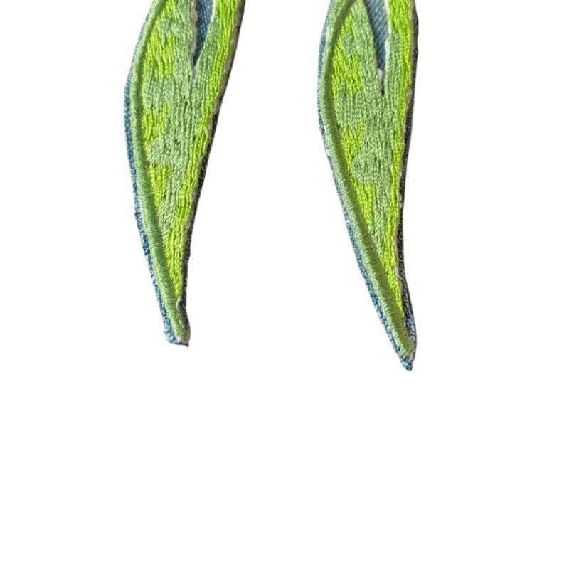 Upcycled Vintage Pink Tulip Embroidered Patch + Denim Earrings
