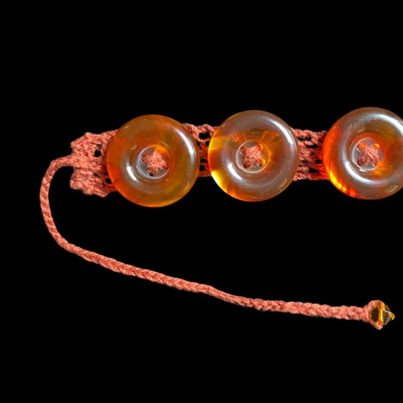 Burnt Orange Button Embellished Handknit Cotton Choker Necklace