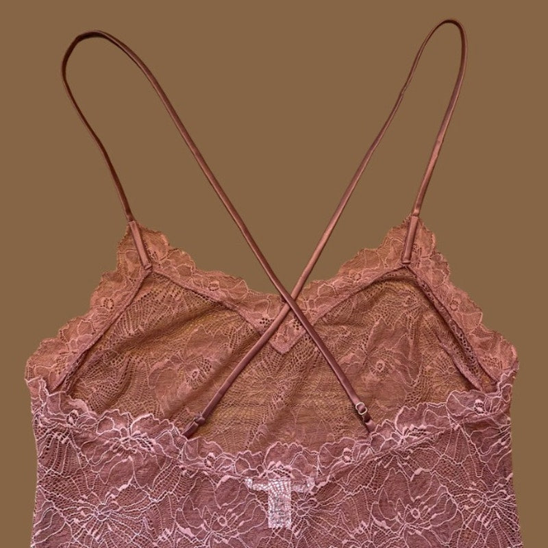Mauve Pink Victoria’s Secret Floral Lace Nightie/ Sheer Slip Dress (XL)
