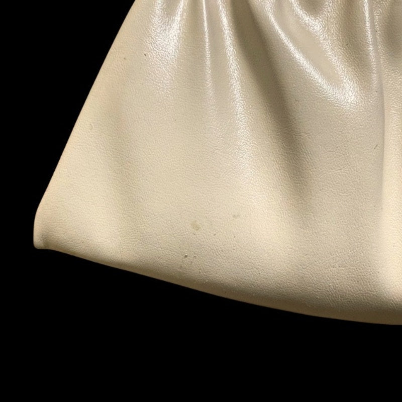 Vintage Beige Faux Leather Frame Clutch with Silver Chain Handle