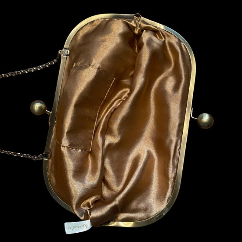 Large Vintage Knit Metallic Gold Clutch with Bronze Toned Chain Strap