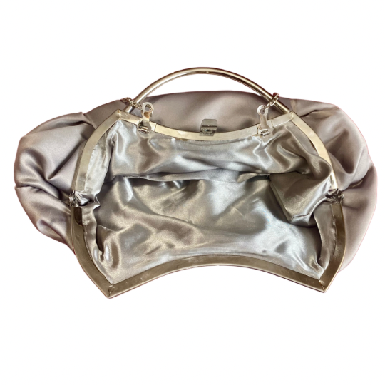 Y2K Silver Satin Handbag with Silver Chain Shoulder Strap