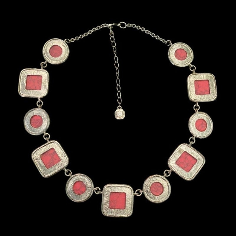 Southwestern Style Mock Pink Howlite Square and Circle Link Necklace