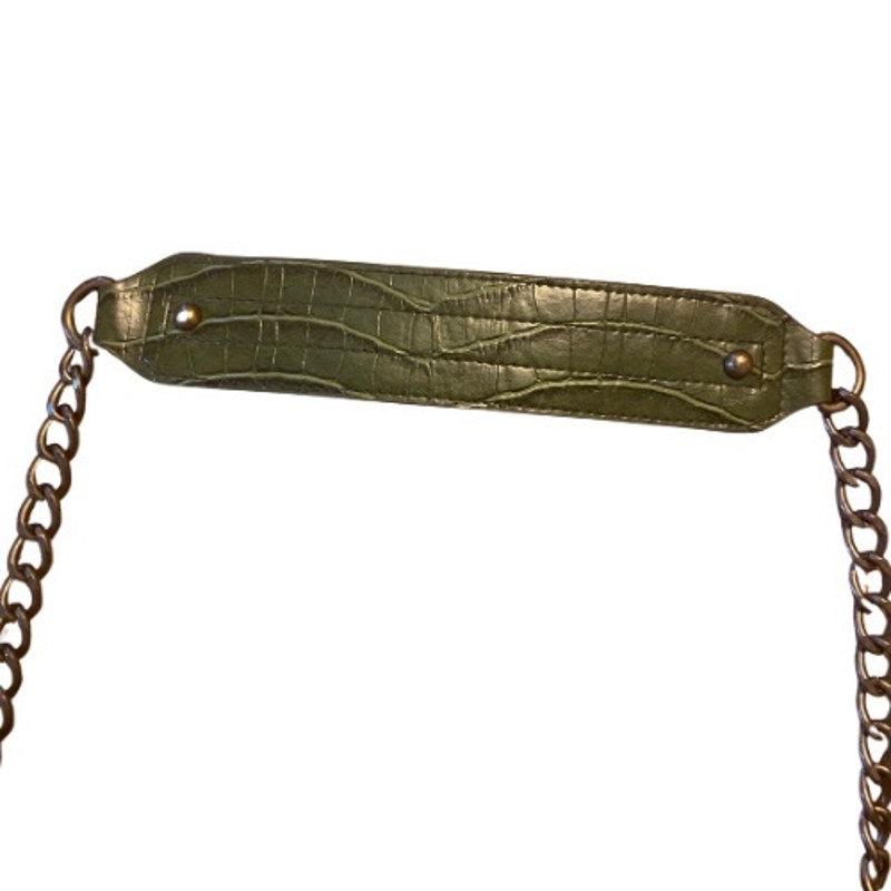 Y2K Green & Purple Flower Accent Shoulder Bag with Faux Alligator Chain Strap