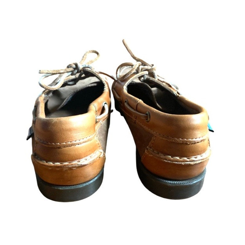 Two-toned Dark Grey/Cognac Brown Leather Sebago Docksides Loafers with Rawhide Laces (Men’s 8.5)