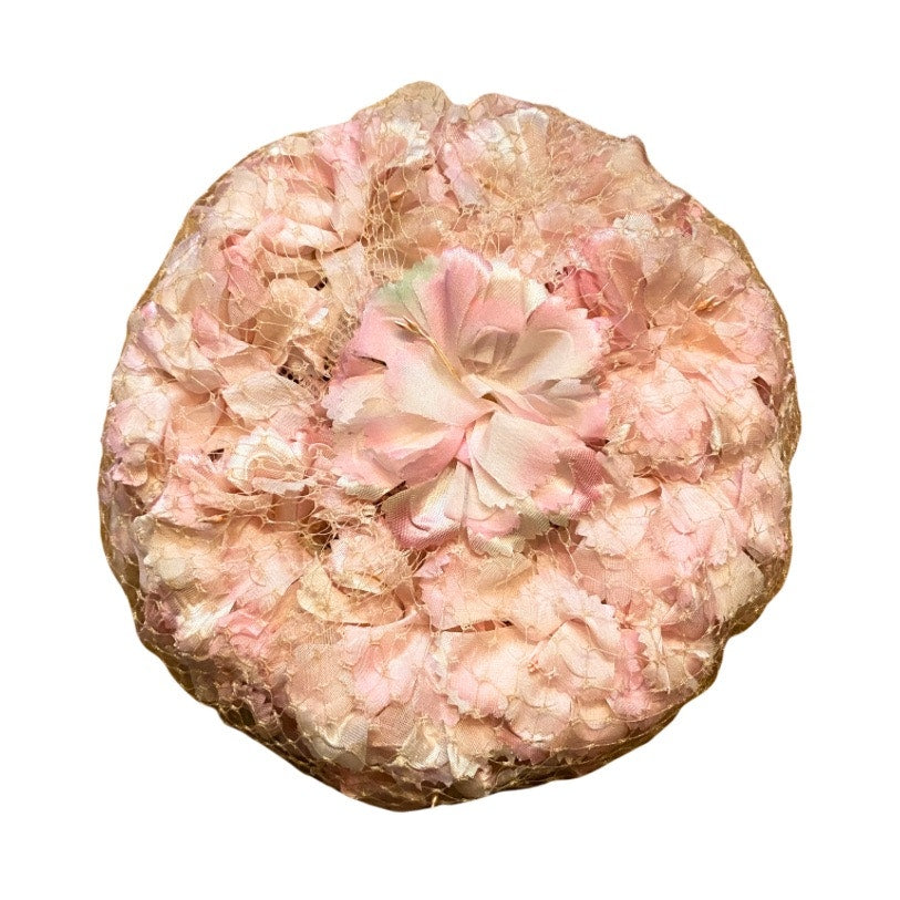 Vintage Pastel Pink Flower Pillbox Hat (M/L)