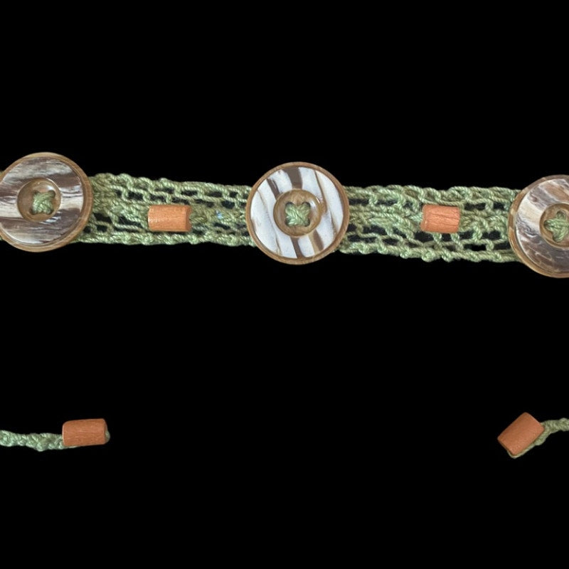 Sage Green Button Embellished Handknit Cotton Choker Necklace