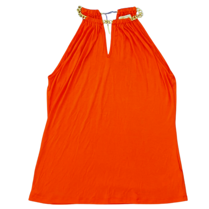 Bright Orange Halter Top w/ Attached Gold Chain Necklace (L)