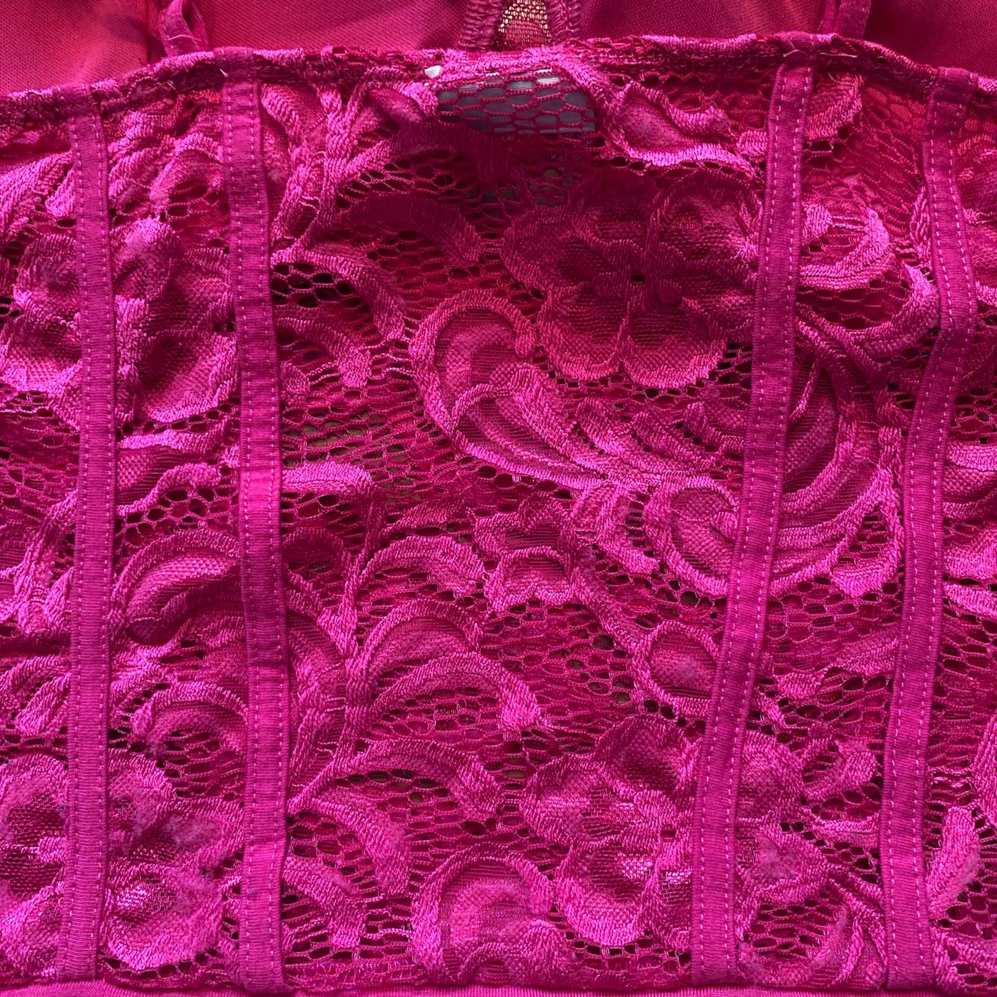 Hot Pink Lace Spaghetti Strap Bustier Bodysuit (XL)