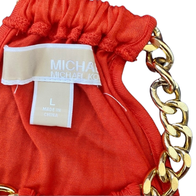 Bright Orange Halter Top w/ Attached Gold Chain Necklace (L)