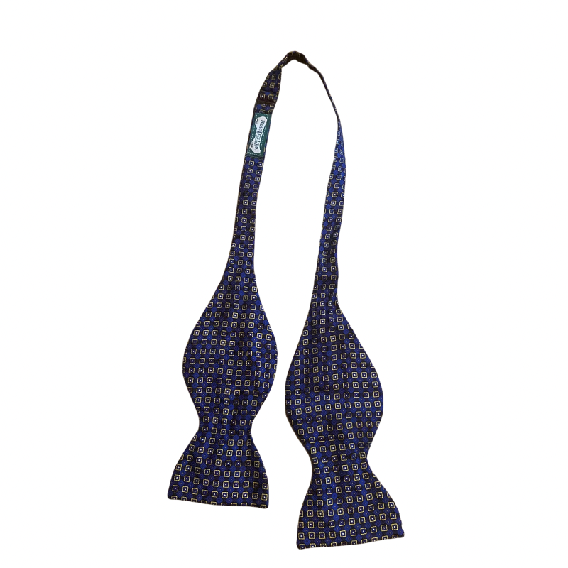Geometric Print Royal Blue & Yellow Silk Self-Tie Bow Tie
