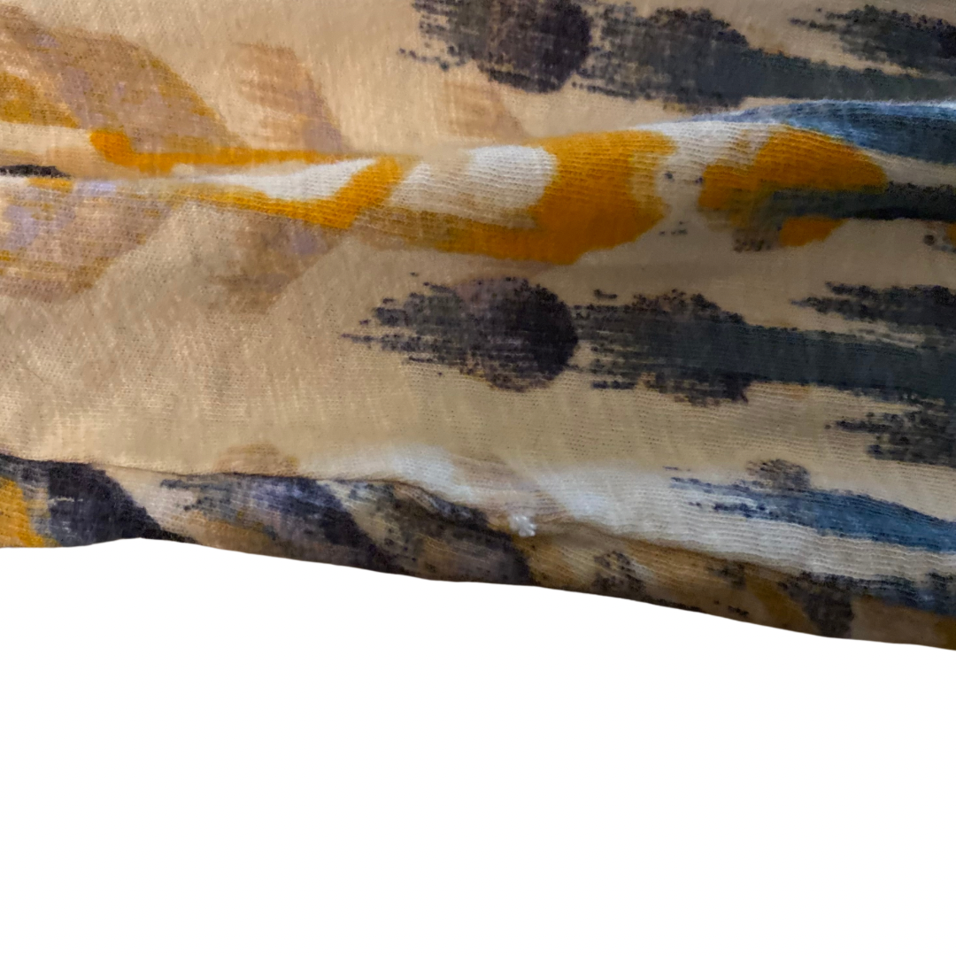 Sleeveless Yellow, Cream, & Blue Dyed Print Cotton Maxi Dress (M)