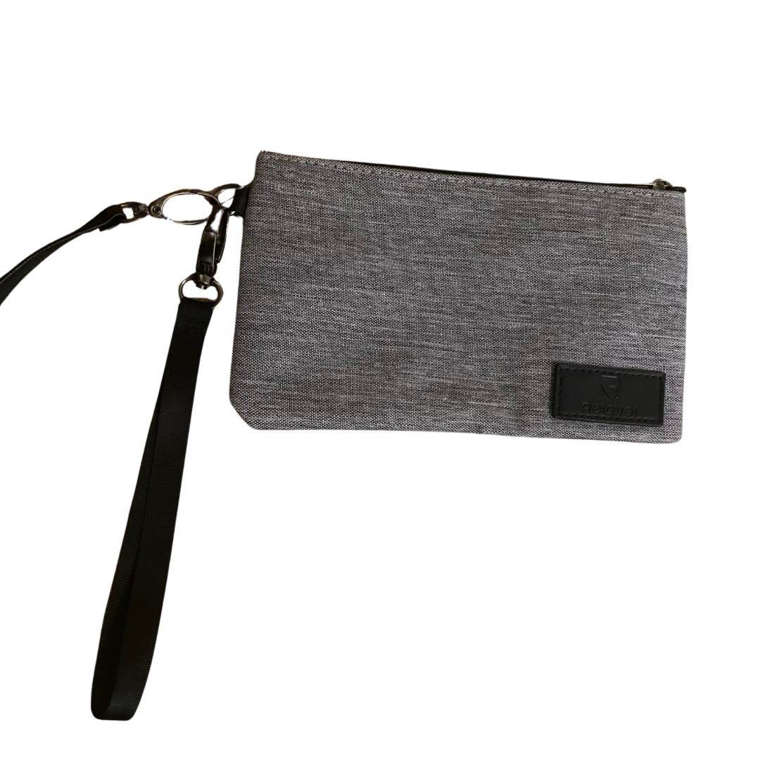 Large Grey Canvas and Black Pleather Laptop/ Work Tote Bag with Detachable Pouch