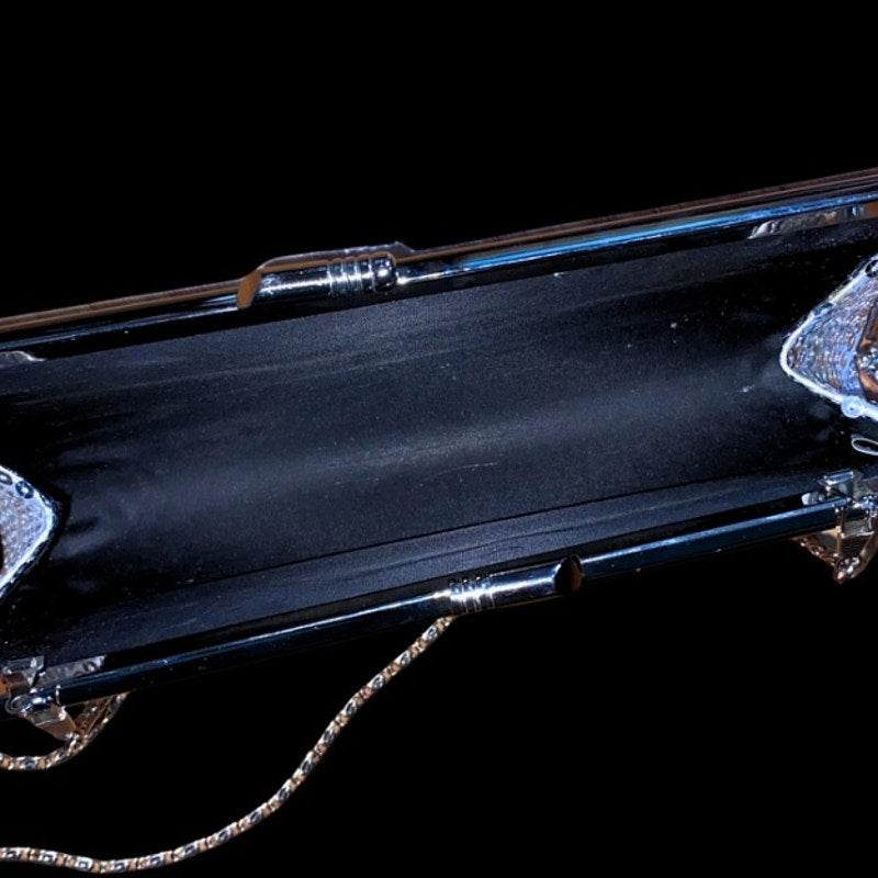 Y2K Silver Disco Sequined Clutch/ Frame Bag with Silver Chain Strap