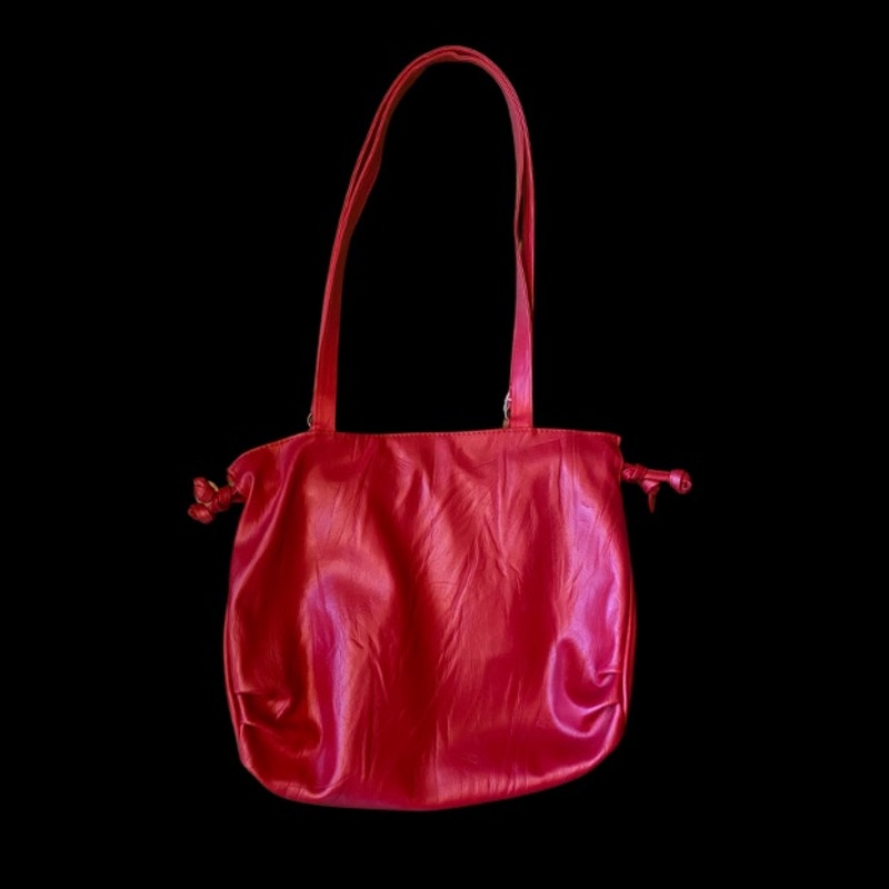 Vintage Candy Apple Red Pleather Drawstring Purse/ Shoulder Bag