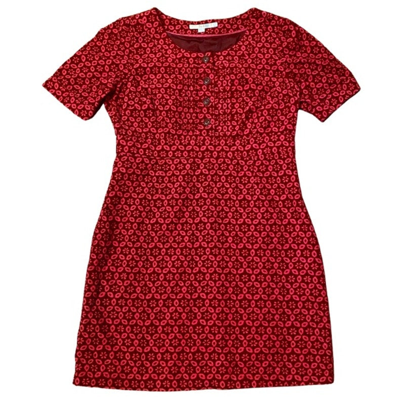 Hot Pink & Maroon Retro Floral Pattern Corduroy Shift Dress (8P)