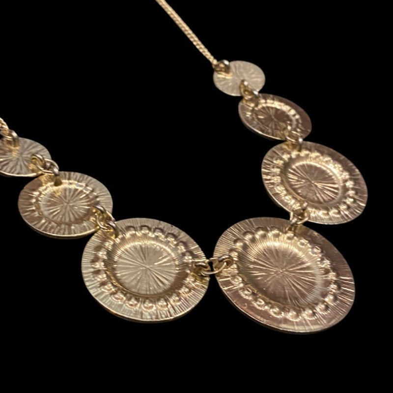 Pink Mock Pearl & Rhinestone Studded Gold Toned Disc Bib Necklace