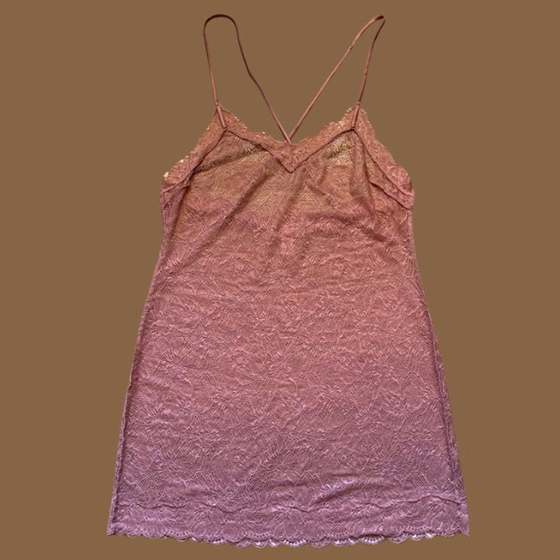 Mauve Pink Victoria’s Secret Floral Lace Nightie/ Sheer Slip Dress (XL)