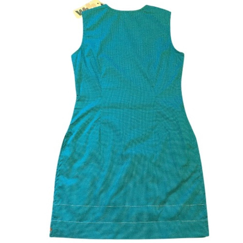 NWT Teal Blue & White Polka Dot Embroidered Floral Cotton Sleeveless Tunic Top (S)