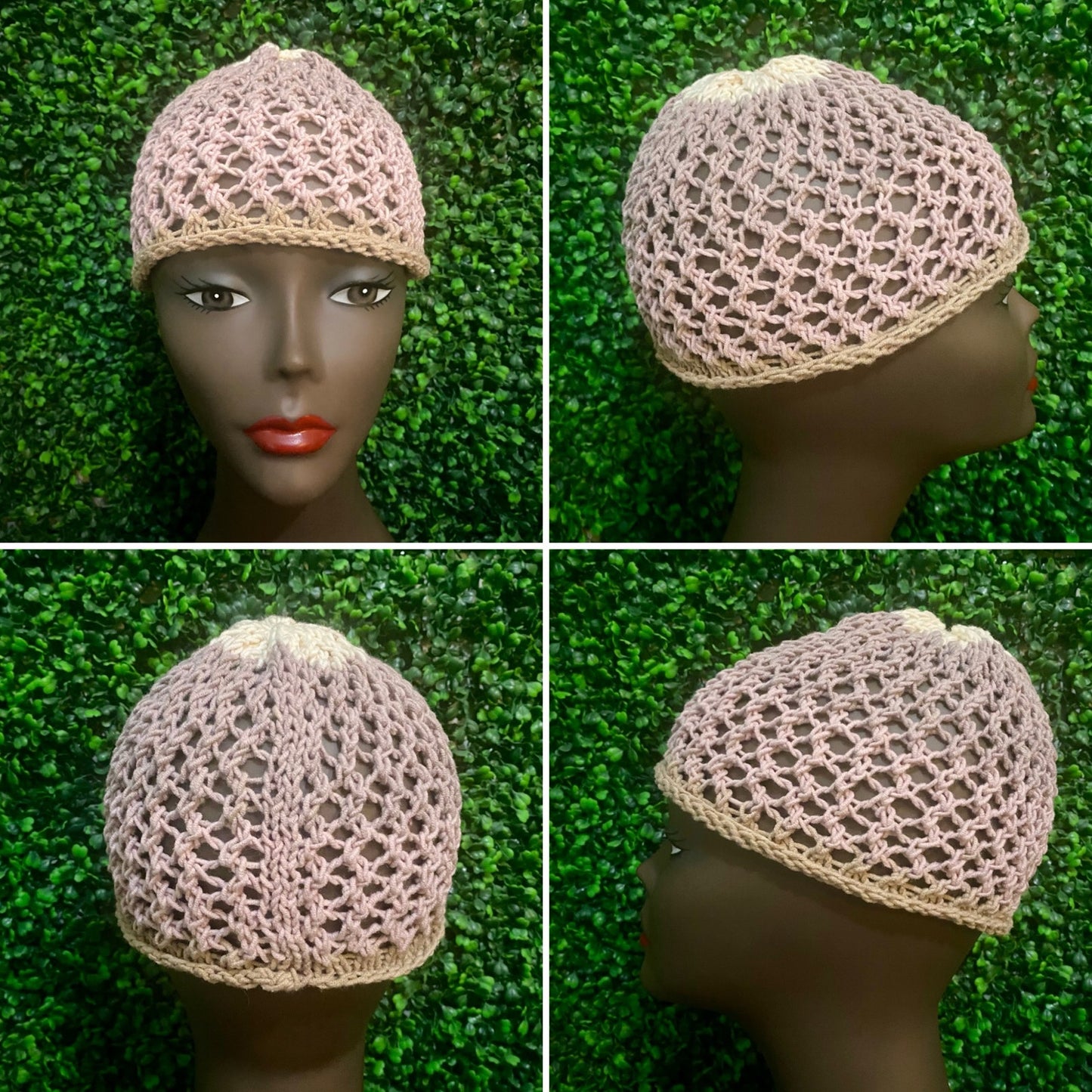 Mauve Ombré Retro Style Knit Mesh Skull Cap (S/M)