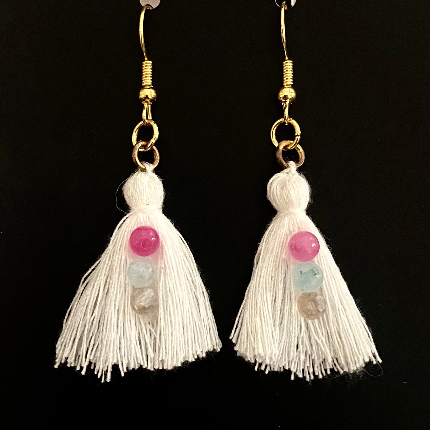 Upcycled Cotton Tassel Earrings • Trans Pride Colorway!