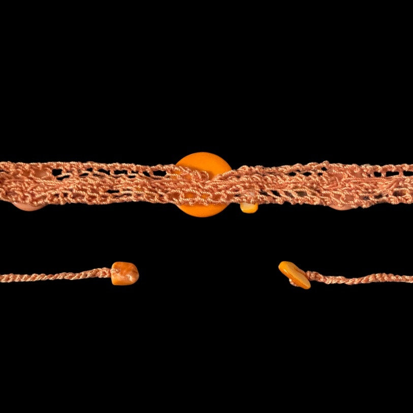 Orange Button Embellished Handknit Cotton Choker Necklace